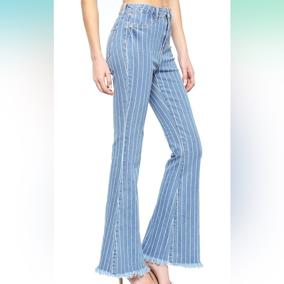 Like new Cello Blue and White Striped Flare Jeans - Picture 2 of 3